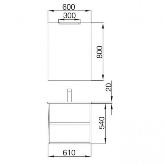 Mueble 60cm Blanco Brillo de 2 cajones SALGAR NOJA