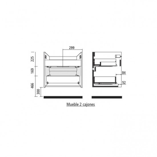 Mueble 60cm Blanco Brillo de 2 cajones SALGAR NOJA